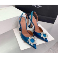 Most Popular Amina Muaddi Begum Embellished Slingback Pumps 9.5 cm in Silk and Crystals Dark Blue 214074