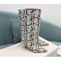 Grade Quality Amina Muaddi Fiona Medium Boots 6.5cm in Snakeskin Print Leather Grey 214075