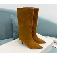 Charming Amina Muaddi Fiona Medium Boots 6.5cm in Suede Brown 214079