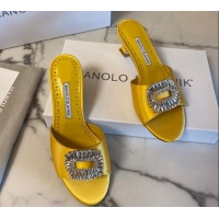 Shop Duplicate Manolo Blahnik Classic Silk Heel Slide Sandals 5.5cm with Crystals Yellow 1215105