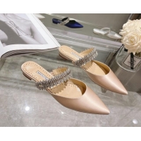 Good Quality Manolo Blahnik Lutara Satin Crystal Embellished Flat Mules Beige 1215109