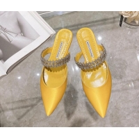 Best Grade Manolo Blahnik Lutara Satin Crystal Embellished Flat Mules Yellow 1215111