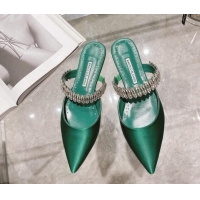 Good Product Manolo Blahnik Lutara Satin Crystal Embellished Flat Mules Green 1215112