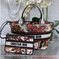 Super Quality Dior HAT BASKET BAG Natural Multicolor Albero della Vita Embroider M1328CES