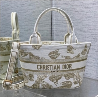 Buy Fashionable Dior HAT BASKET BAG White and Gold-tone Gradient Butterflies Embroidery M1328C