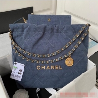 Top Quality CHANEL 22 HANDBAG Tweed AS3260 Blue