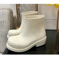 Unique Discount Bottega Veneta Fireman Ankle Boots Intreccio Leather White 205094