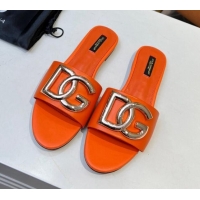 Trendy Design Dolce & Gabbana Leather Flat Slide Sandals with DG Logo Orange 1215098