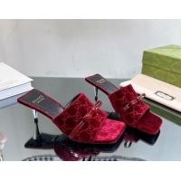 Low Price Gucci GG Velvet Heel Slide Sandals 5.5cm Red 105097