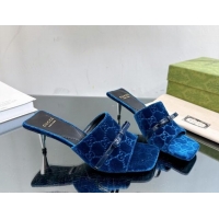 Top Quality Gucci GG Velvet Heel Slide Sandals 5.5cm Blue 0105098