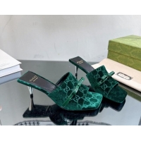 Good Quality Gucci GG Velvet Heel Slide Sandals 5.5cm Green 0105100