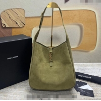 Promotional Saint Laurent LE 5 À 7 Supple Large Bucket Bag in Suede 753837 Green 2023