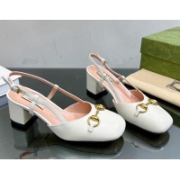 Shop Duplicate Gucci Leather Horsebit Slingback Pumps 771601 White