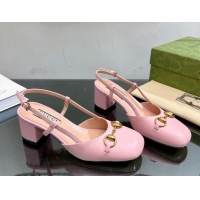 Top Grade Gucci Leather Horsebit Slingback Pumps 771601 Light Pink