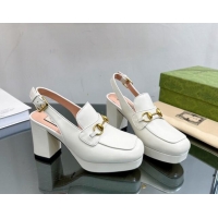 Best Product Gucci Leather Horsebit Slingback Pumps 8.5cm 771566 White