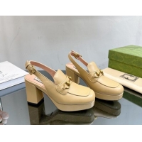 Low Price Gucci Leather Horsebit Slingback Pumps 8.5cm 771566 Yellow