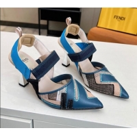 Purchase Fendi Colibri Slingback Pumps 8.5cm in Blue Leather and Canvas with Studs 0106072