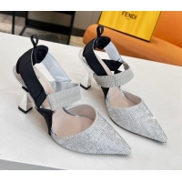 Grade Quality Fendi Colibri Slingback Pumps 8.5cm in Crystals Silver 0106076