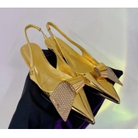 Most Popular Prada Glazed Leather Slingbacks Pumps with Crystals Charm 2.5cm/5.5cm Gold 0104095