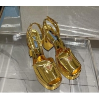 Perfect Prada Metallic Patent Leather High Heel Platform Sandals 12cm Gold 104103