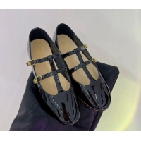 Unique Style Celine Les Ballerines Flat Double Strap Mary Jane in Patent Leather Black 0103107