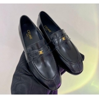 Charming Celine Luco Triomphe Loafers in Polished Leather Black 0103123