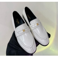 Sumptuous Celine Luco Triomphe Loafers in Polished Leather White 103124