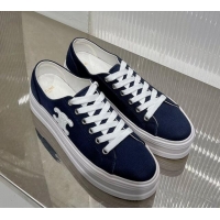 Good Quality Celine Jane Low Platform Sneakers 5cm in Canvas with Triomphe Patch Blue 0103138