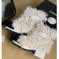 Good Looking Chanel Wool Ankle Boots White 108060