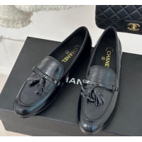 Durable Chanel Calfskin Loafers with Fringe BLACK 0108010