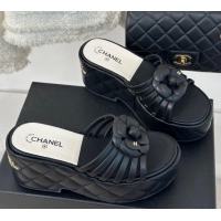 Most Popular Chanel Lambskin Camellia Bloom Platform Slide Sandals Black 108016