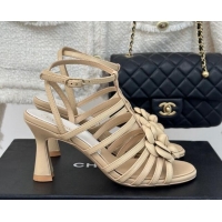 Best Price Chanel Lambskin Camellia Bloom Heel Sandals Beige 108023