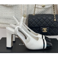 Buy Discount Chanel Calfskin Leather Slingback Pumps White/Black 0108031