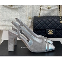 Lowest Price Chanel Suede & Metallic Calfskin Slingback Pumps Grey/Silver 108035