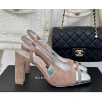 Cheap Price Chanel Suede & Metallic Calfskin Slingback Pumps Pink/Silver 108037