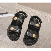 Durable Chanel Shiny Calfskin Flat Sandals Black 108042