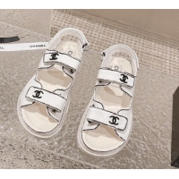 Unique Style Chanel Painted Strap Flat Sandals White/Black 108043