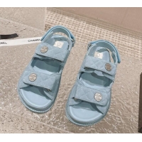 Grade Quality Chanel Suede Strap Flat Sandals Light Blue 108056