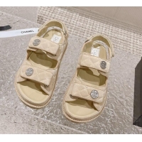 Famous Chanel Suede Strap Flat Sandals Beige 108057