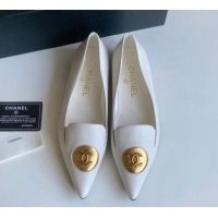 Pretty Style Chanel Vintage Lambskin Ballet Flat White 109041