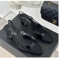 Top Grade Chanel Calfskin Leather Slingbacks Pumps 6.5cm Heel G31318 Black 411002