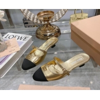 1:1 Miu Miu Mordoré metallic leather heel mules 3.5cm gold 108065