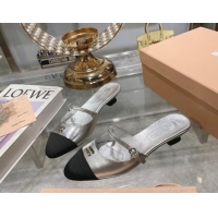 Best Grade Miu Miu Mordoré metallic leather heel mules 3.5cm silver 108068