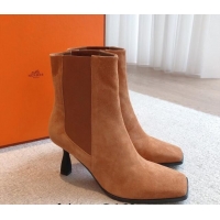 Most Popular Hermes Gill Heel Ankle Boots 7cm in Suede Brown 103144