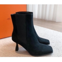 Luxury Hermes Gill Heel Ankle Boots 7cm in Suede Black 103145