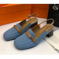 Good Quality Hermes Infinie Slingback Pumps 5cm in Denim Light Blue 104001