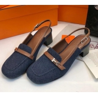 Good Looking Hermes Infinie Slingback Pumps 5cm in Denim Dark Blue 104002