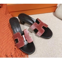 Top Design Hermes Classic Oasis Heel Slide Sandals 4.5cm in Velvet Rose Wood Pink 0104011