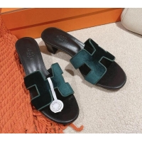 Stylish Hermes Classic Oasis Heel Slide Sandals 4.5cm in Velvet Dark Green 0104012