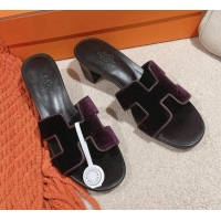 Good Looking Hermes Classic Oasis Heel Slide Sandals 4.5cm in Velvet Purple 0104013